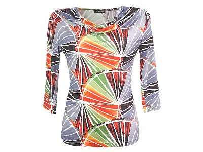 Barevné triko s 3/4 rukávy s vodou - vel.38